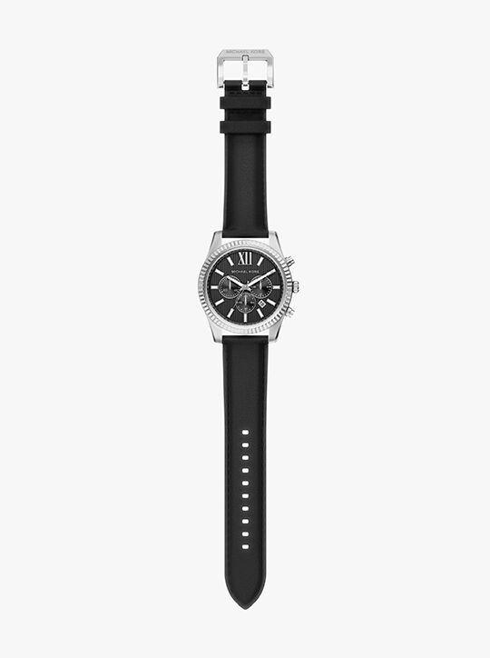 michael kors lexington chronograph black leather watch