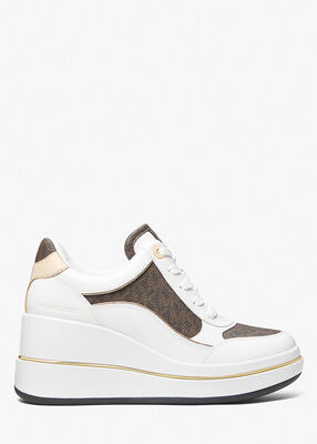 michael kors emmy signature logo and leather wedge trainer