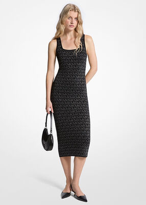 michael kors metallic logo jacquard midi dress
