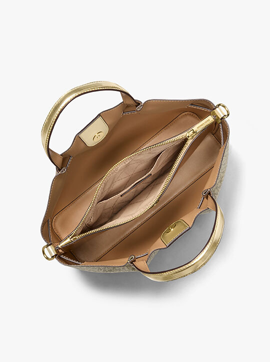 michael kors carson medium metallic signature logo satchel