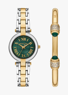 michael kors laney three hand two tone stainless steel watch set