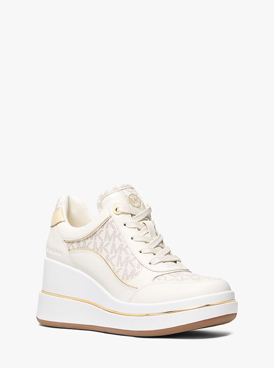 michael kors emmy signature logo and leather wedge trainer