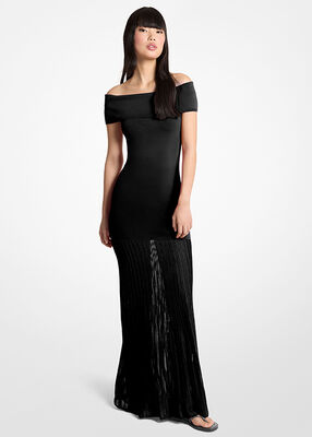 michael kors pleated stretch knit off the shoulder maxi dress