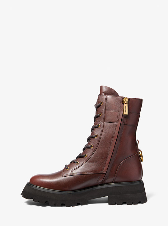 michael kors caleb burnished leather combat boot
