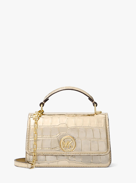 Delancey Small Metallic Crocodile Embossed Leather Crossbody Bag michael kors delancey small metallic crocodile embossed leather crossbody bag