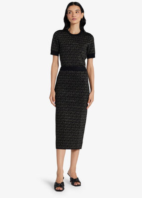 michael kors metallic logo jacquard midi skirt