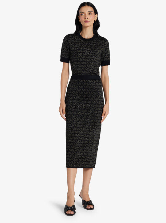 michael kors metallic logo jacquard midi skirt