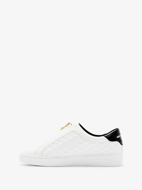 Keaton Logo Embossed Leather Zip-Up Sneaker michael kors keaton logo embossed leather zip up sneaker