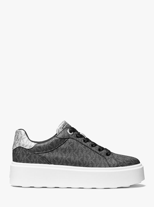 Romey Metallic Two-Tone Signature Logo Platform Sneaker, BLACK