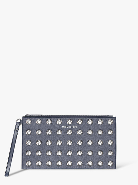 michael kors jet set large studded pebbled leather wristlet