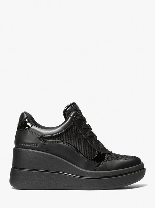 michael kors emmy leather and mesh wedge trainer