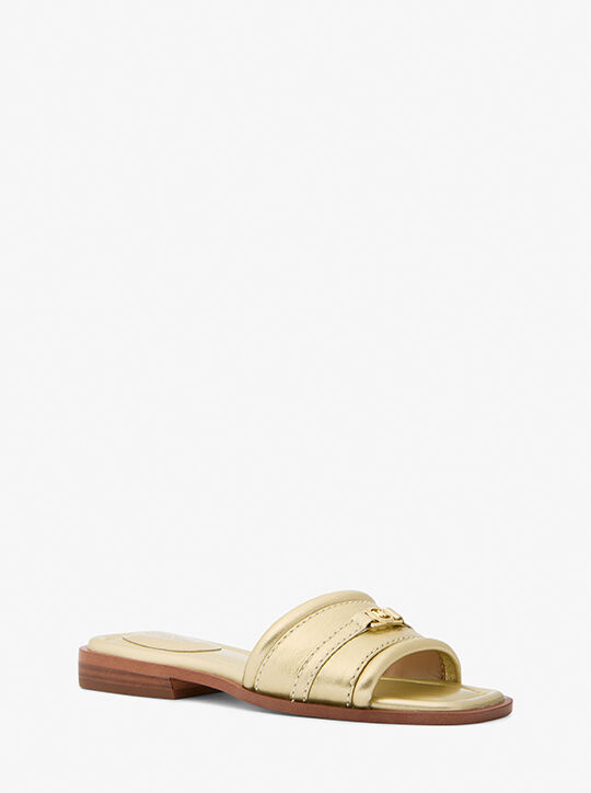 michael kors mandy metallic leather slide sandal