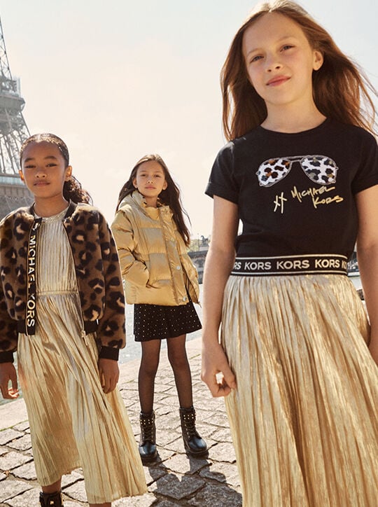 Logo Tape Lamé Pleated Skirt michael kors logo tape lam pleated skirt