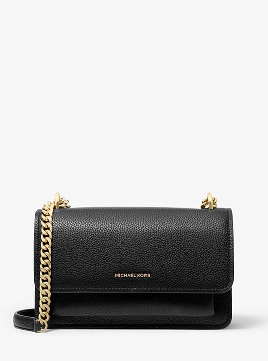 Claire Large Pebbled Leather Convertible Shoulder Bag, BLACK
