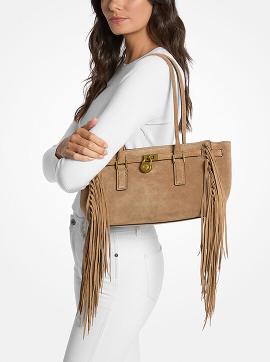 michael kors hamilton moderne small fringed suede satchel
