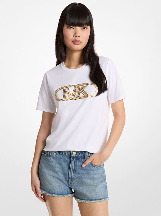 michael kors studded empire monogram cotton jersey t shirt