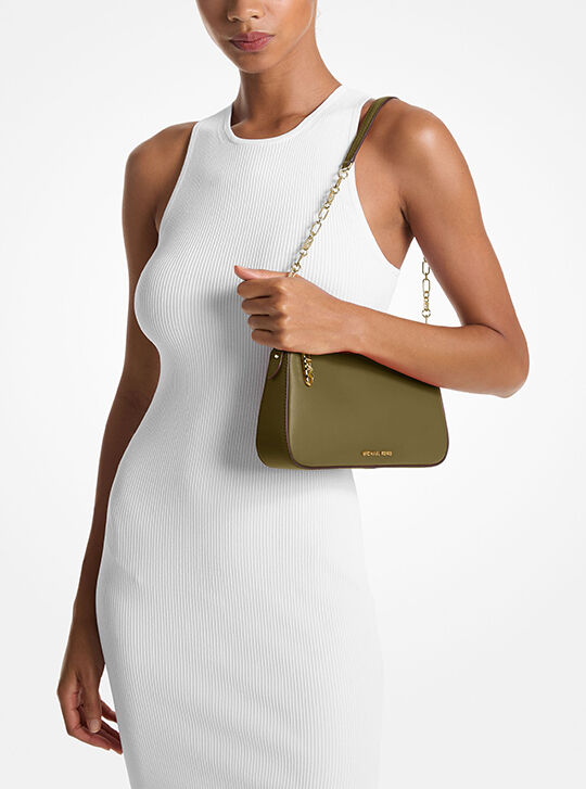 Empire Medium Leather Chain-Link Pochette, SAFARI GREEN | Michael