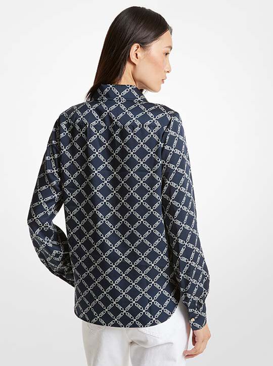 michael kors empire logo print satin blouse