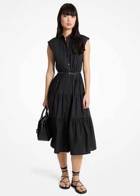 michael kors فستان قميص بدون أكمام من قماش البوبلين القطني بحزام