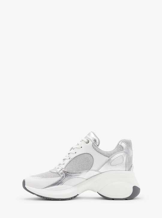 michael kors zuma metallic and glitter chain mesh trainer