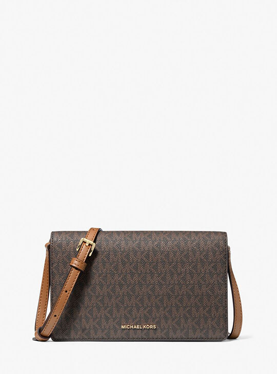 Jet Set Medium Signature Logo Front-Flap Crossbody Bag, BRN/ACORN