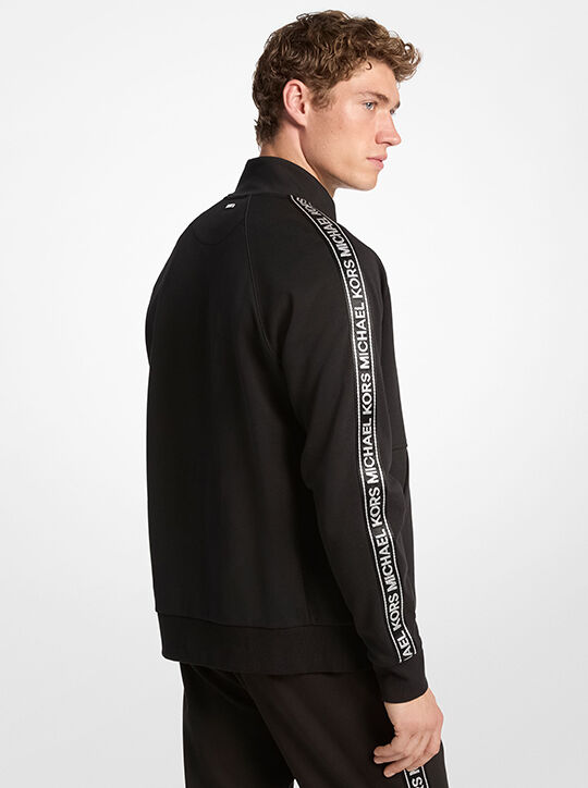 michael kors جاكيت بسحاب من مزيج القطن مع شريط بشعار الماركة