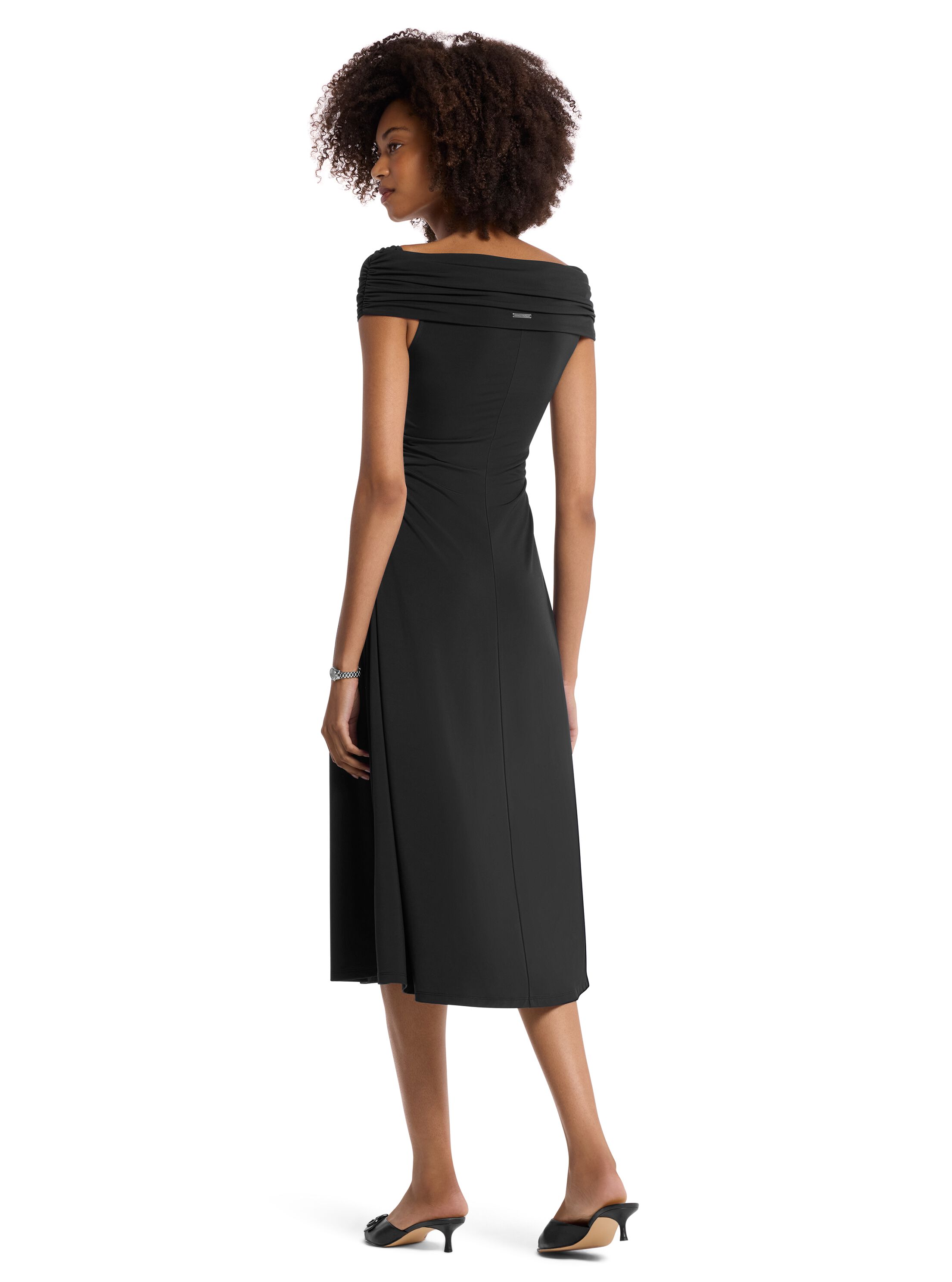 Ribbed Off-the-Shoulder Midi Dress, BLACK | Michael Kors KSA