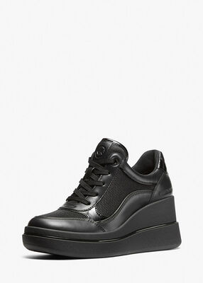 michael kors emmy leather and mesh wedge trainer