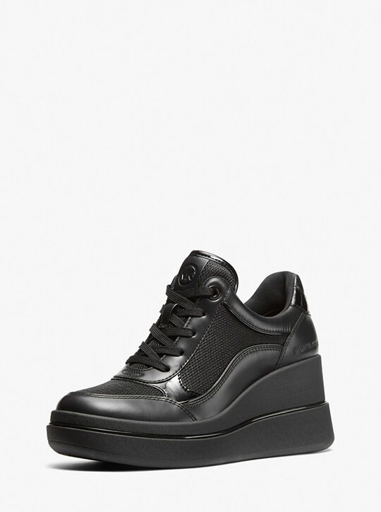 michael kors emmy leather and mesh wedge trainer