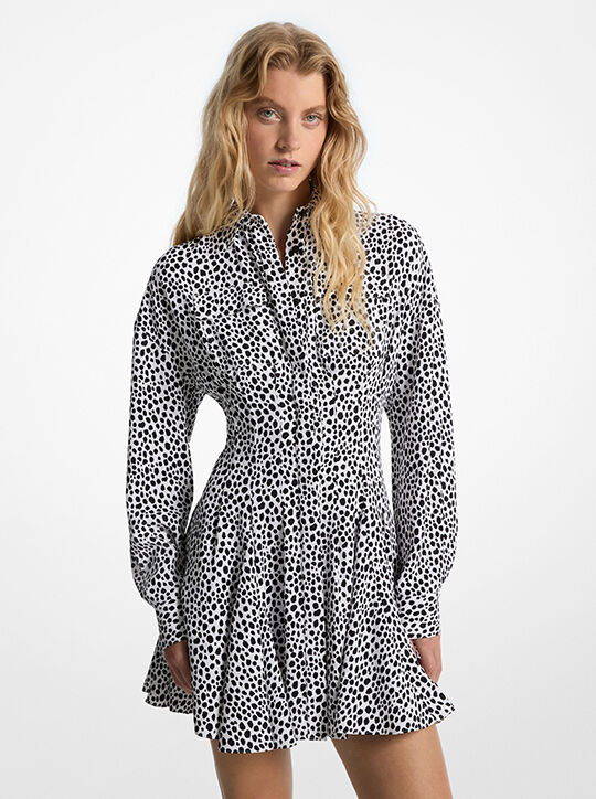 michael kors cheetah print crepe pleated shirtdress