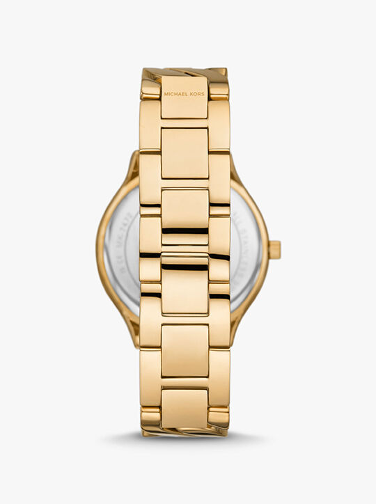 michael kors slim runway gold tone curb link watch
