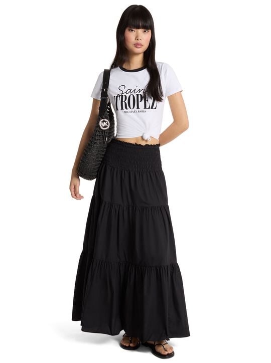 Smocked Cotton Poplin Tiered Maxi Skirt michael kors smocked cotton poplin tiered maxi skirt