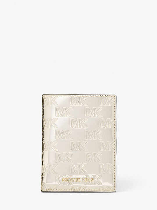 michael kors bedford travel medium logo embossed patent passport wallet