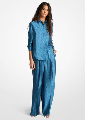 michael kors mk2000 logo print satin shirt