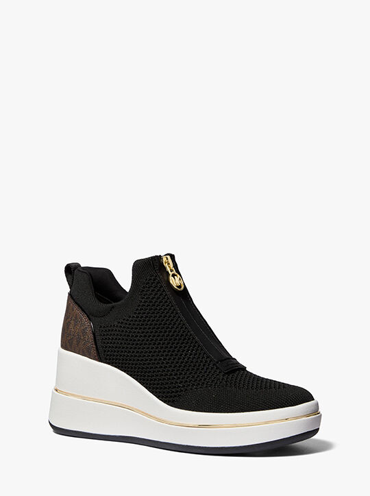 michael kors emmy mesh zip up wedge trainer