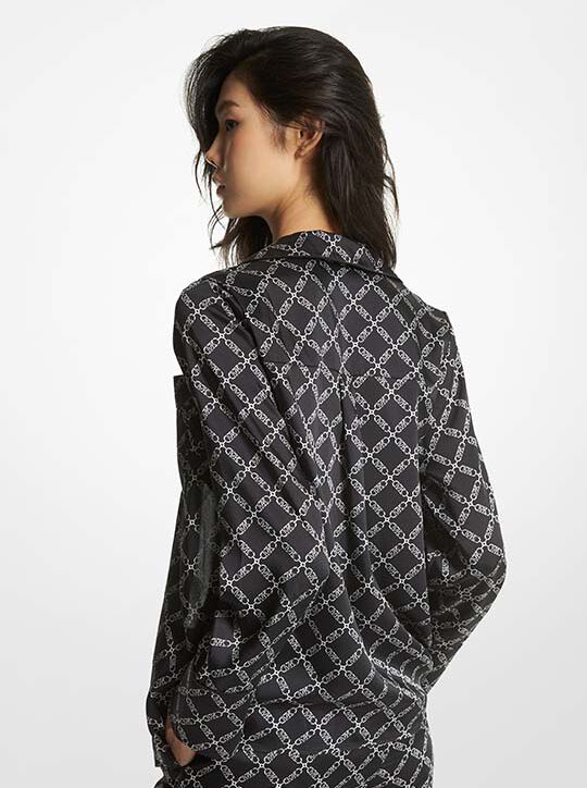 michael kors توب بيجامة الساتان طباعة شعار الماركة