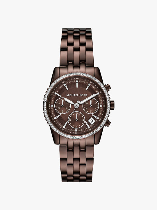 michael kors mini bryant pav  brown tone watch
