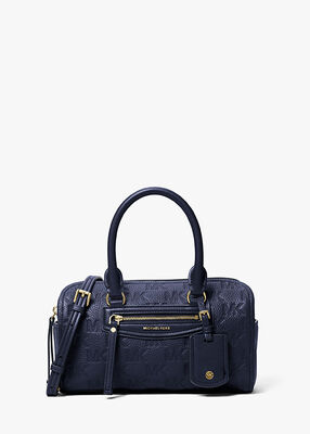 michael kors jet set travel extra small logo embossed leather duffel crossbody bag