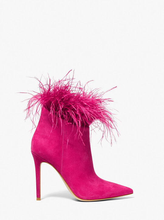 michael kors whitby feather trim suede ankle boot