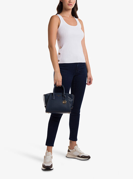 Avril Small Leather Top-Zip Satchel, NAVY | Michael Kors KSA