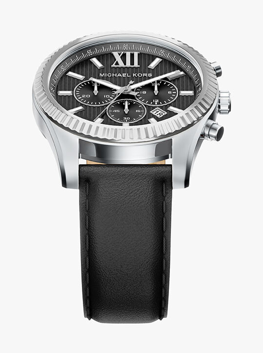 michael kors lexington chronograph black leather watch