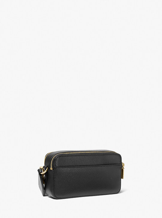 Jet Set Small Pebbled Leather Double Zip Camera Bag, BLACK