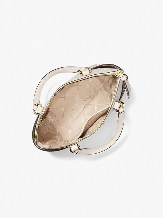 michael kors sullivan small metallic signature logo top zip tote bag