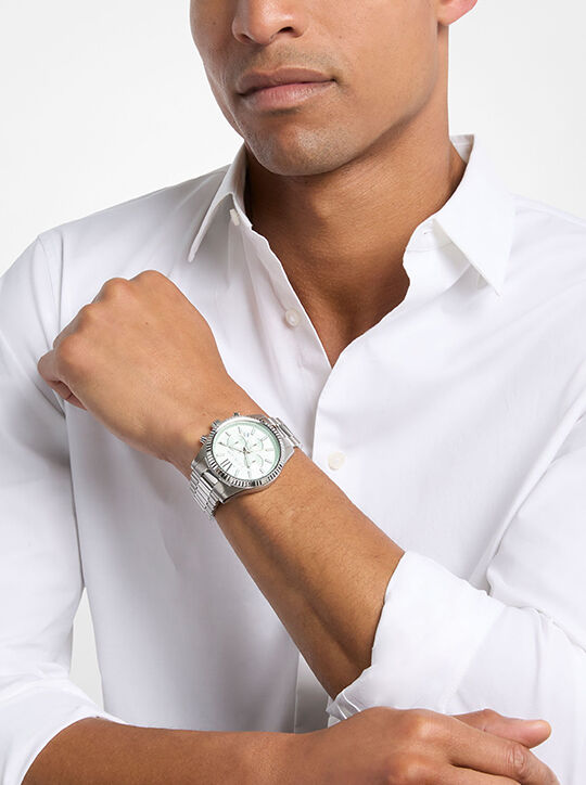 Oversized Lexington Silver-Tone Watch michael kors oversized lexington silver tone watch