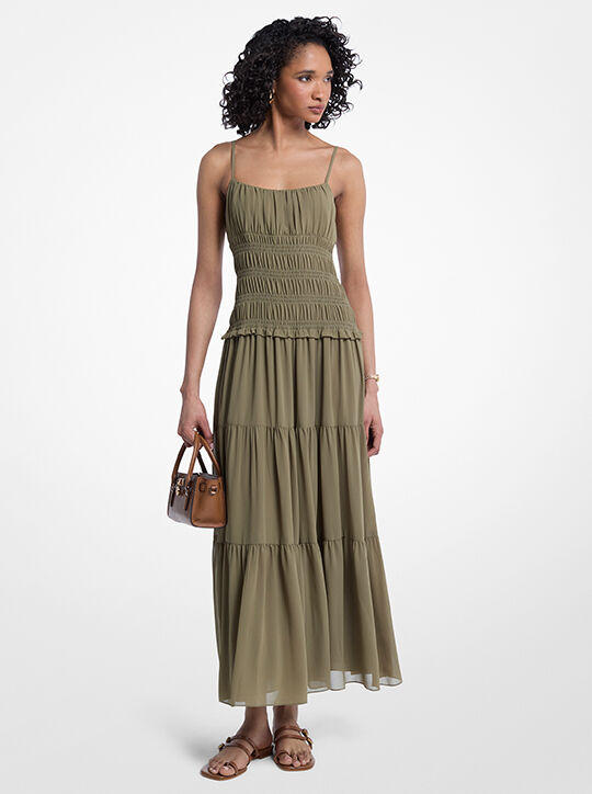 Smocked Georgette Maxi Dress michael kors smocked georgette maxi dress