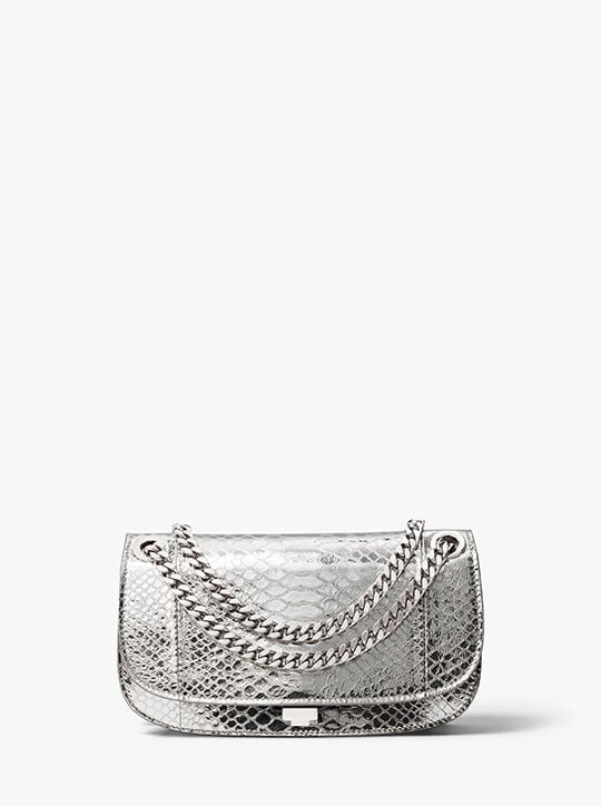 michael kors christie mini metallic python embossed leather envelope bag
