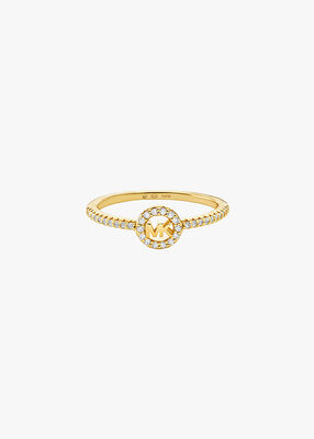 michael kors fulton precious metal plated pav  logo charm ring