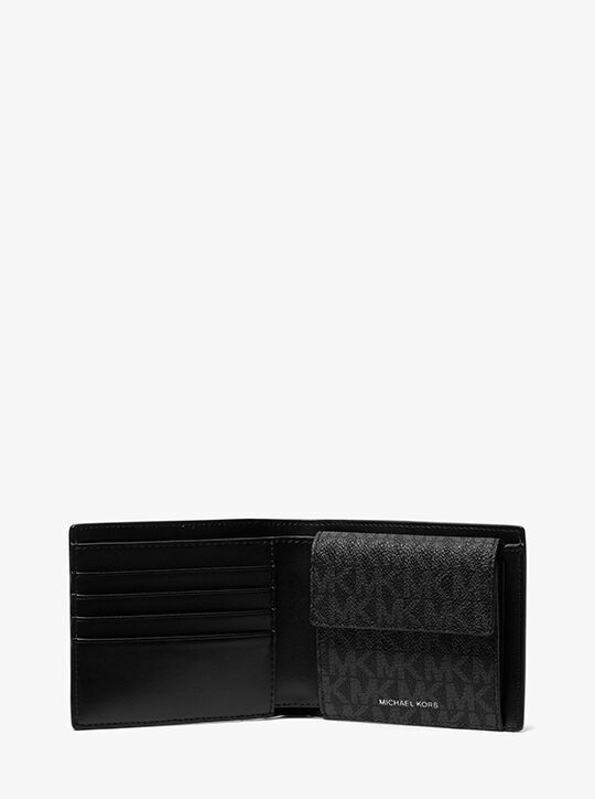 michael kors hudson leather and signature logo billfold wallet with coin pouch