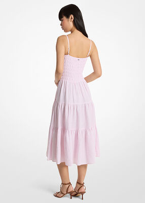 michael kors smocked linen midi dress