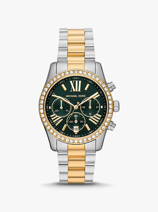 michael kors oversized lexington pav  two tone watch